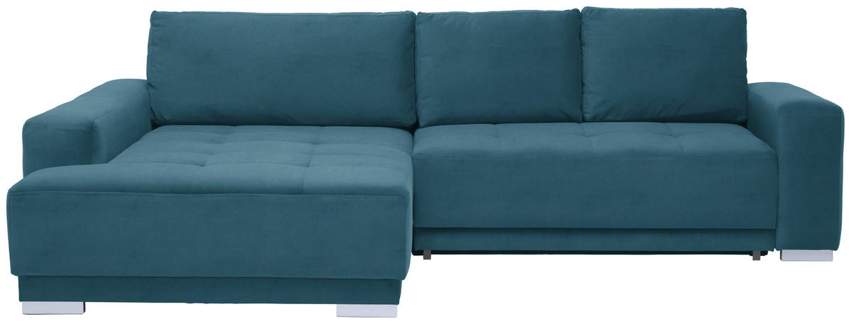 ECKSOFA Samt Blau  - Blau/Silberfarben, Design, Holz/Textil (195/293cm) - Cantus