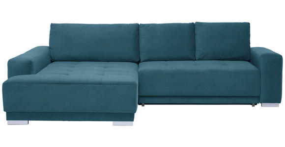 ECKSOFA in Samt Blau  195/293 cm  - Blau/Silberfarben, Design, Holz/Textil (195/293cm) - Cantus