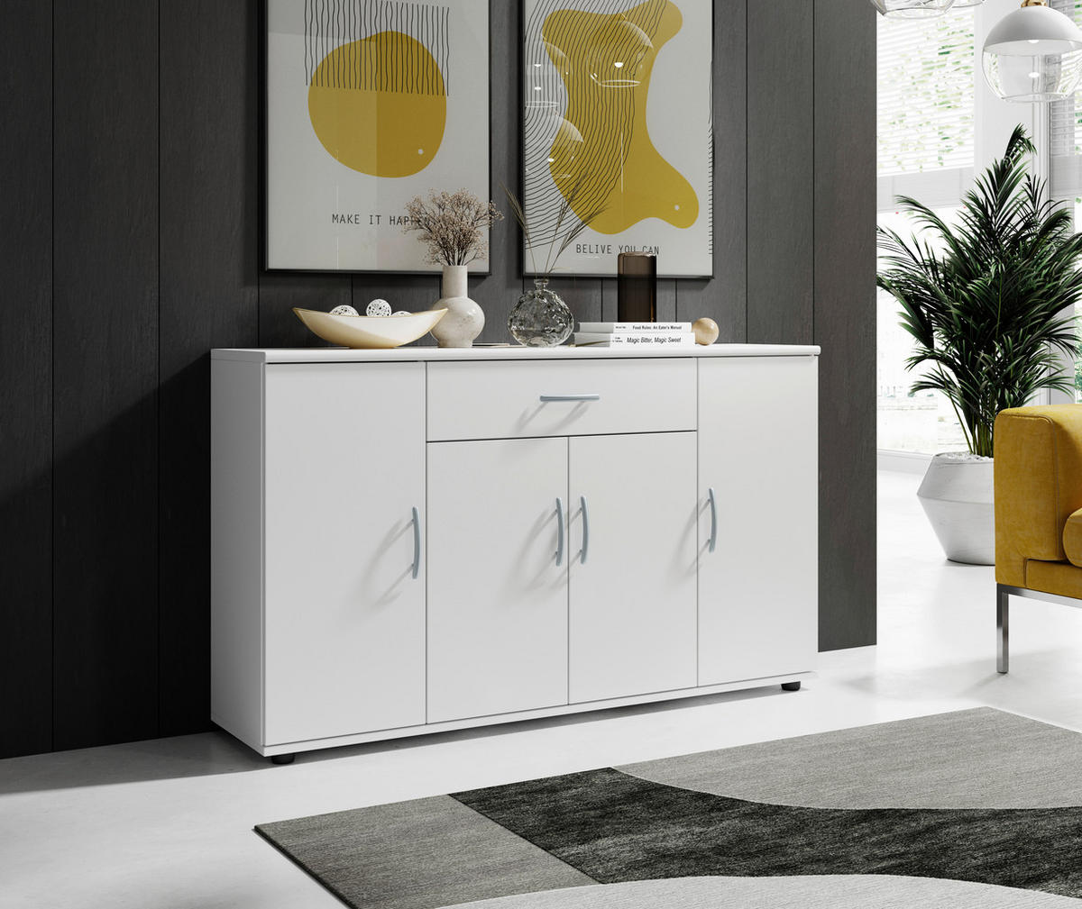 KOMODA  118/70/30 cm  bela  - bela/srebrna, Konvencionalno, pločasti materijal/plastika (118/70/30cm) - Carryhome