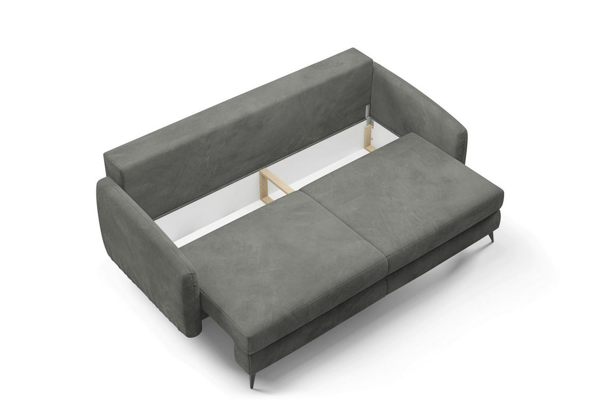 SCHLAFSOFA INGRID  mit Plüsch Grau  - Creme/Schwarz, Design, Textil/Metall (230/100/103cm) - Livetastic