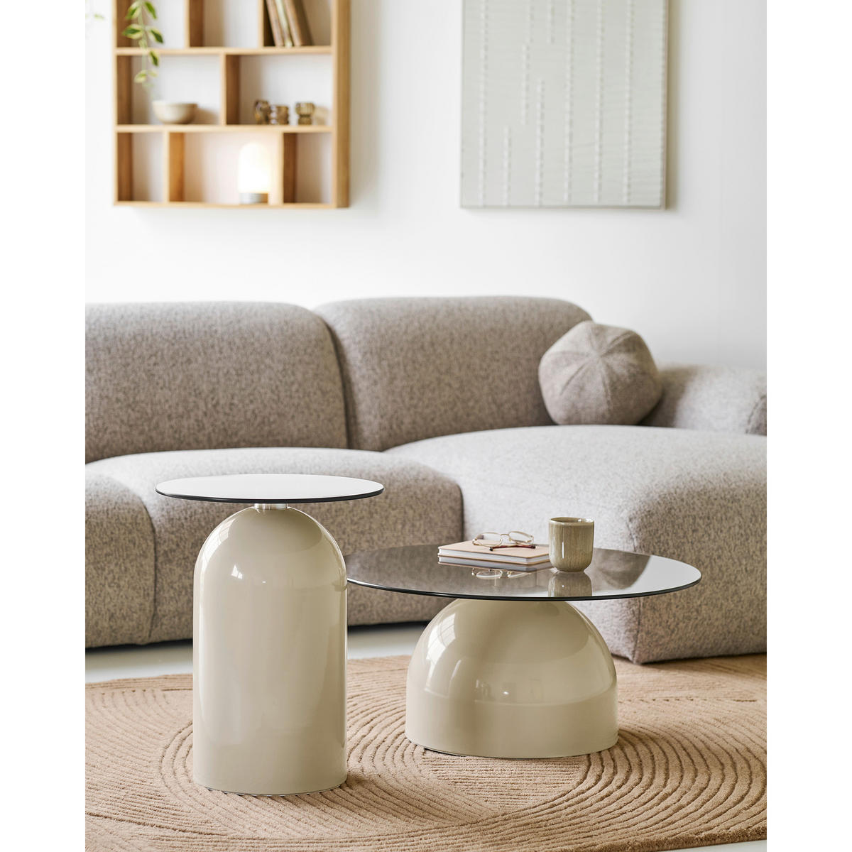 BEISTELLTISCH 40/40/52 cm Ravello Beige rund  - Beige, Design, Glas/Metall (40/40/52cm) - MID.YOU