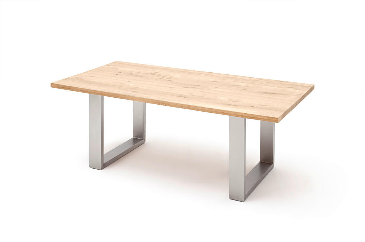 ESSTISCH Balkeneiche massiv rechteckig  - Edelstahlfarben, Design, Holz/Metall (180/90/77cm) - Livetastic