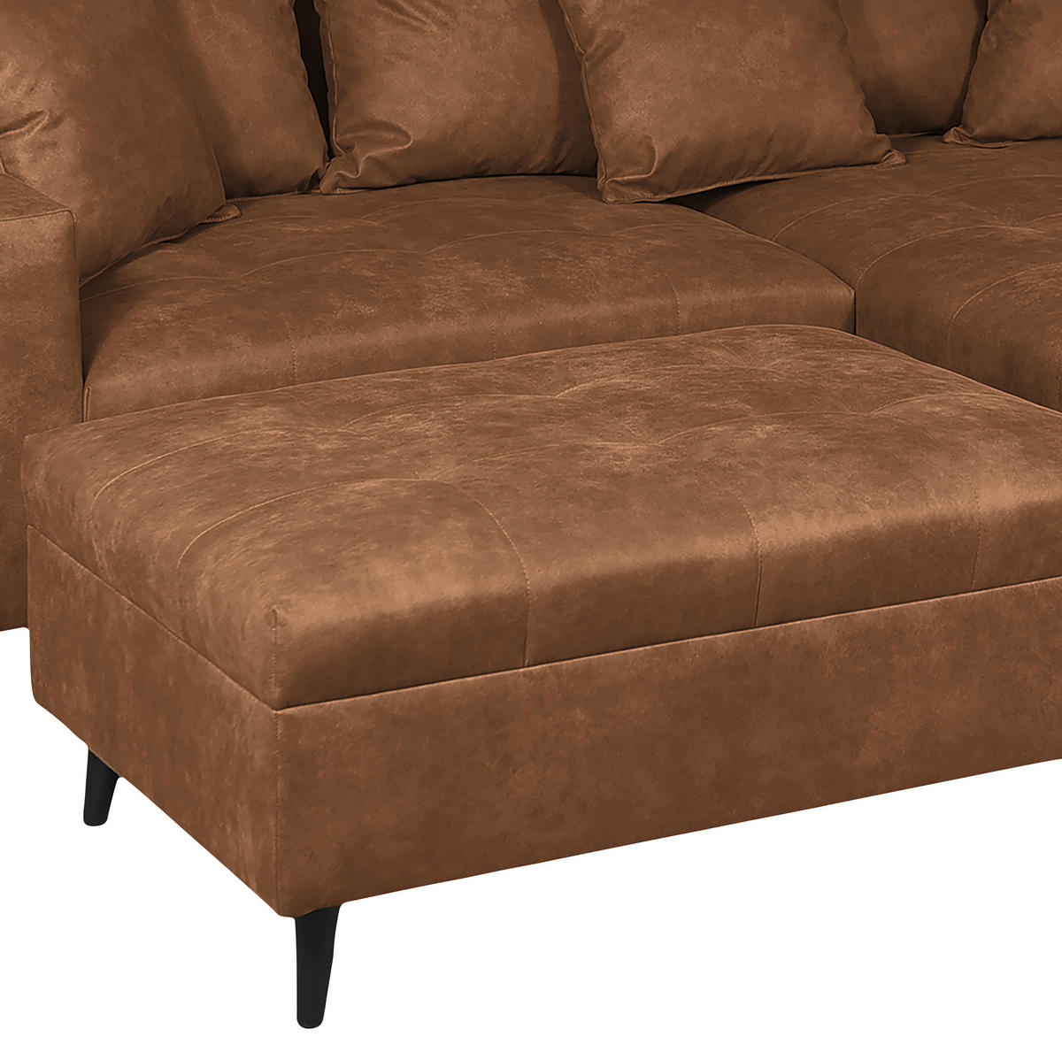 Ecksofa inkl. Hocker Braun Mikrofaser  - Schwarz/Braun, Design, Holz/Textil (247/174cm) - MID.YOU