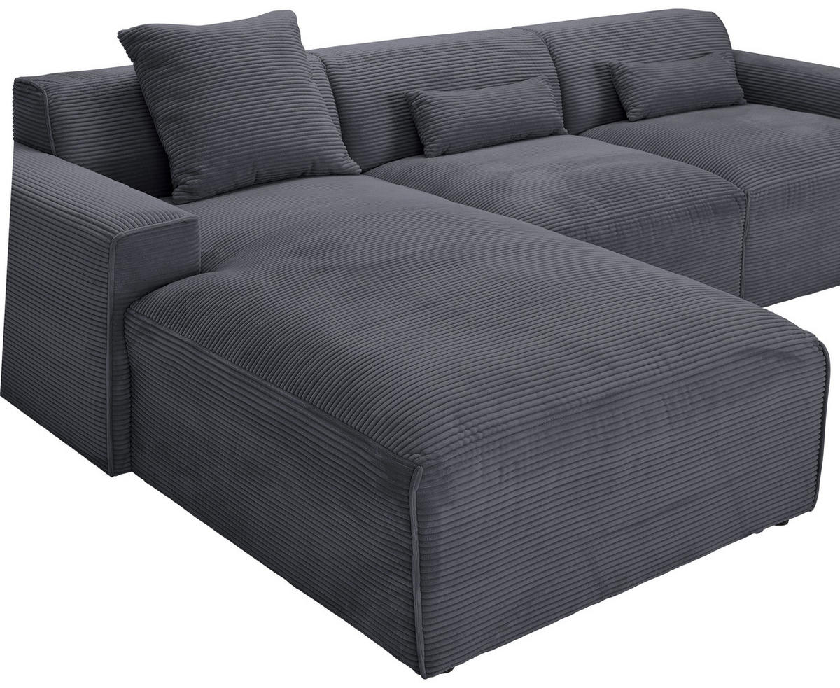 ECKSOFA in Cord Graphitfarben  - Schwarz/Graphitfarben, Design, Kunststoff/Textil (196/303cm) - Livetastic