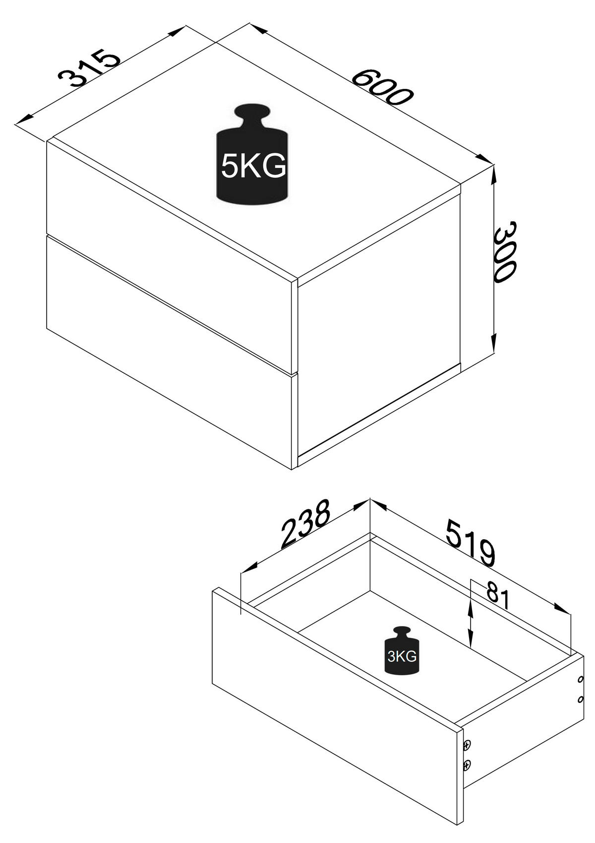 NACHTSCHRANK 60/30/32 cm  - Honigeiche/Schwarz, MODERN, Holzwerkstoff (60/30/32cm) - MID.YOU