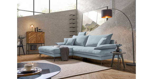 ECKSOFA in Flachgewebe Hellblau 176/292 cm - Schwarz/Hellblau, MODERN, Textil/Metall (176/292cm) - Carryhome