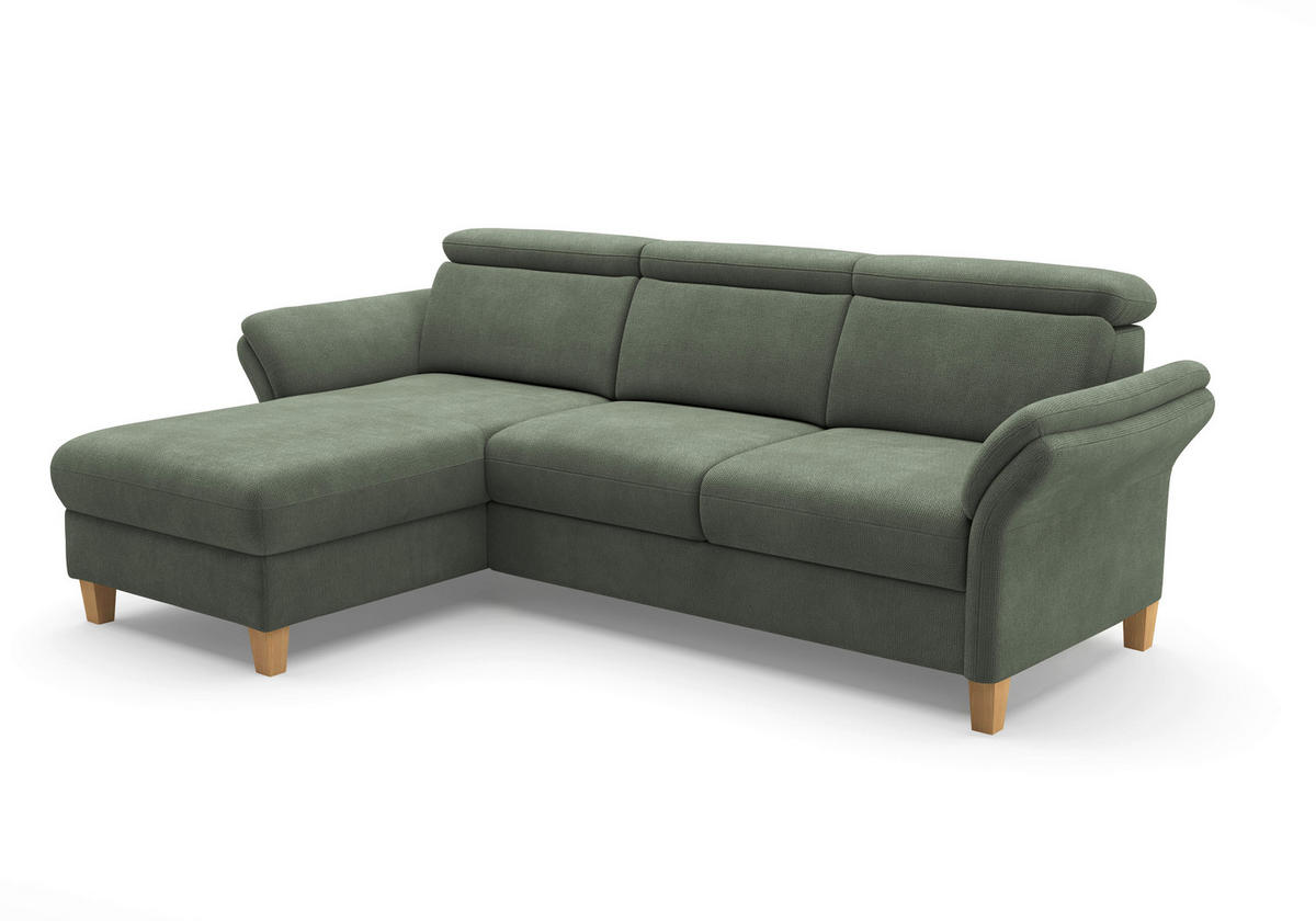ECKSOFA GLENDALE E Dunkelgrün Flachgewebe  - Dunkelgrün/Eichefarben, KONVENTIONELL, Holz/Textil (166/253cm) - Sit & More