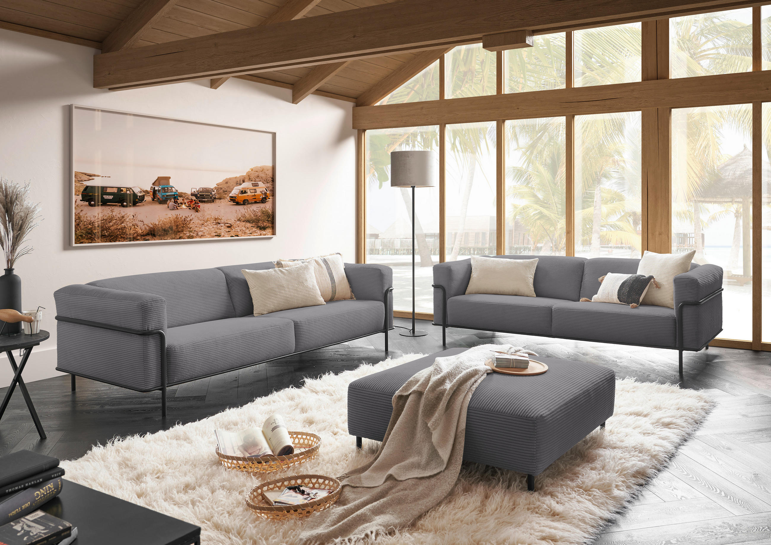 HOCKER in Textil Dunkelgrau  - Dunkelgrau/Schwarz, Design, Textil/Metall (100/41/100cm) - Johann Jakob