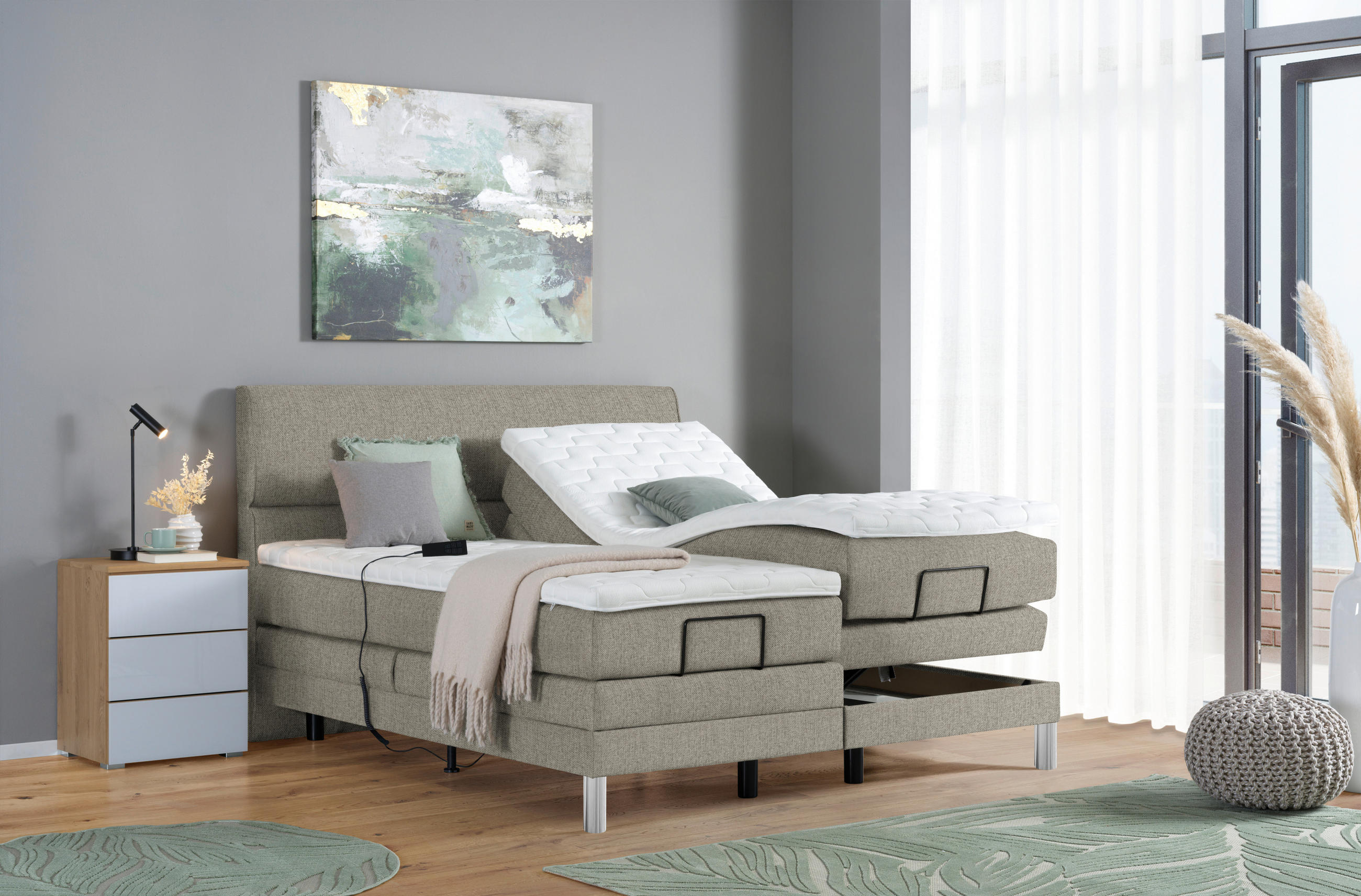 BOXSPRINGBETT 200/200 cm  in Greige  - Chromfarben/Greige, KONVENTIONELL, Kunststoff/Textil (200/200cm) - Voleo