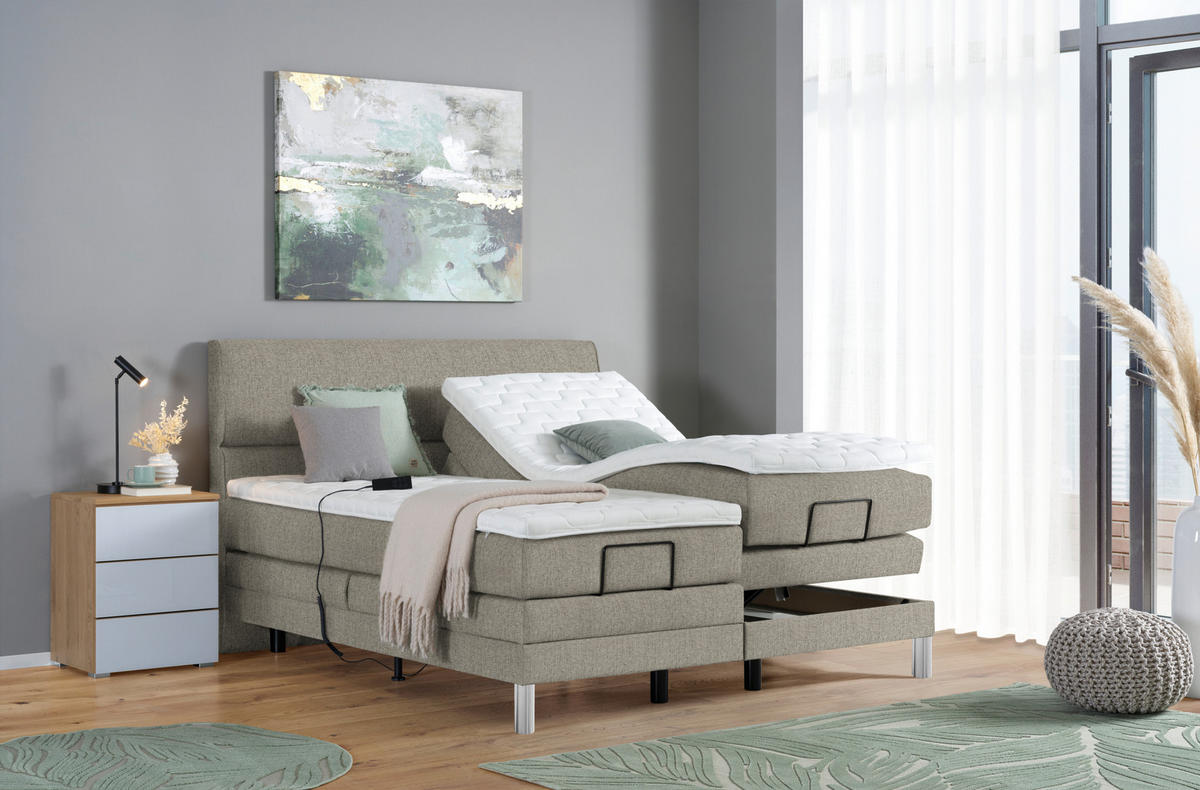 BOXSPRINGBETT 200/200 cm  in Greige  - Chromfarben/Greige, Konventionell, Kunststoff/Textil (200/200cm) - Voleo