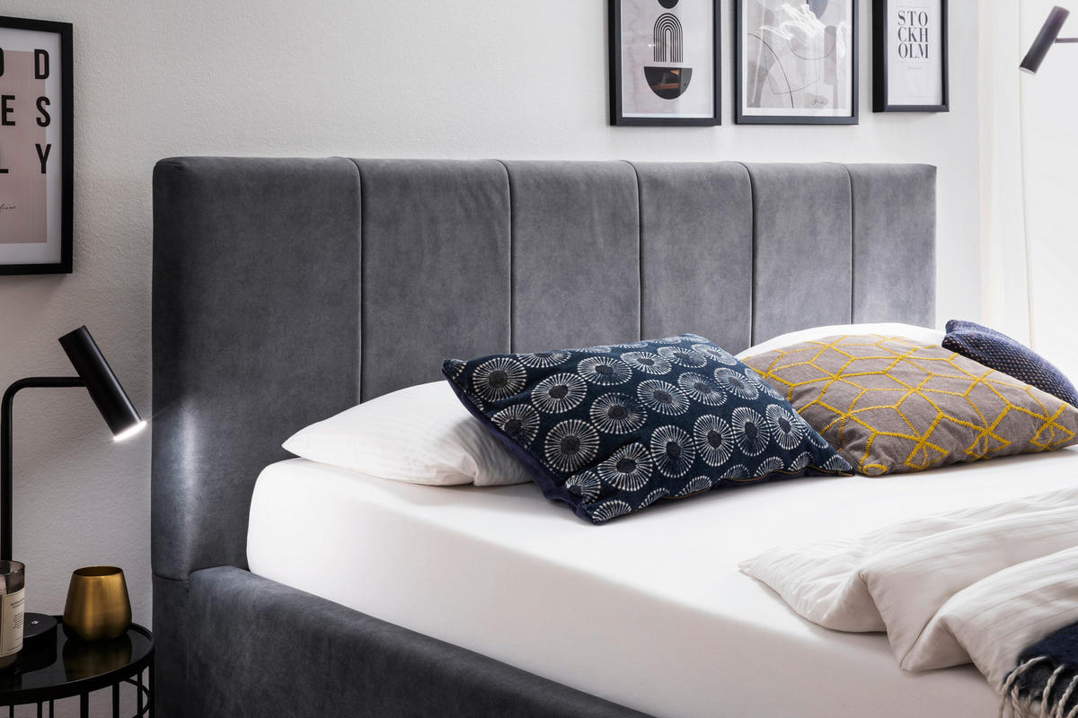 POLSTERBETT 160/200 cm  in Anthrazit  - Birkefarben/Anthrazit, Konventionell, Holz/Textil (160/200cm) - Boxxx