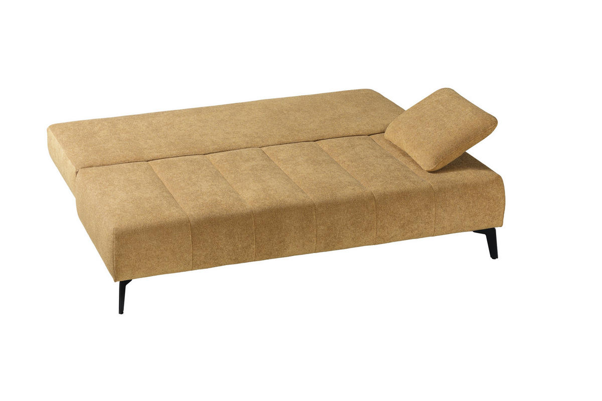 SCHLAFSOFA Flachgewebe Honig  inkl. Bettkasten, Schlaffunktion, Armteilverstellung  - Schwarz/Honig, Design, Textil/Metall (235/90/100cm) - Novel