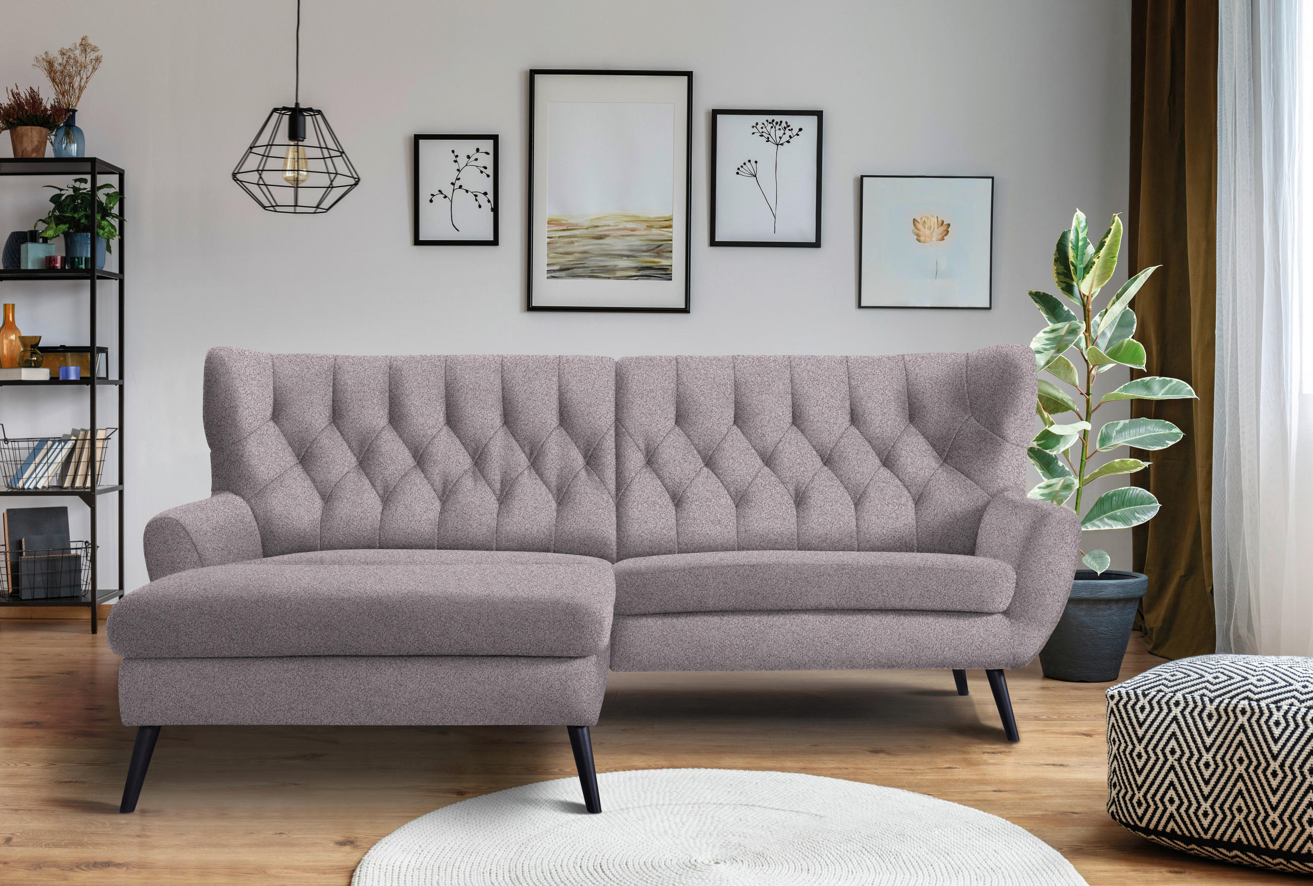 ECKSOFA in Flachgewebe Grau, Lila  - Lila/Schwarz, Design, Holz/Textil (165/237cm) - Stylife
