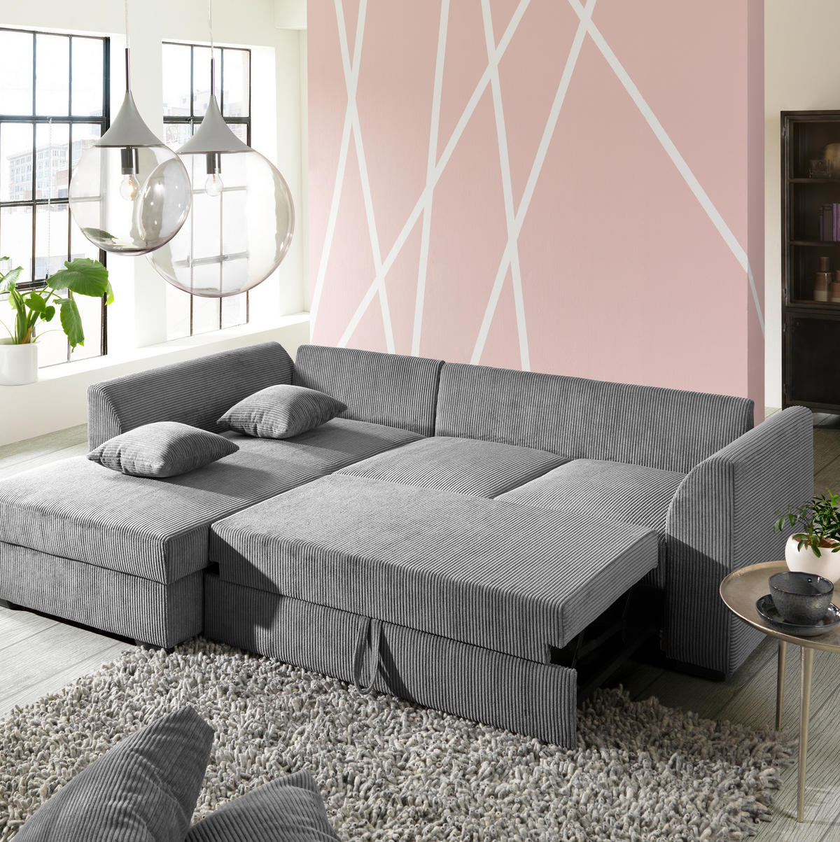 HÖRNSOFFA i manchester ljusgrå  - ljusgrå/svart, Design, textil/plast (174/259cm) - Livetastic
