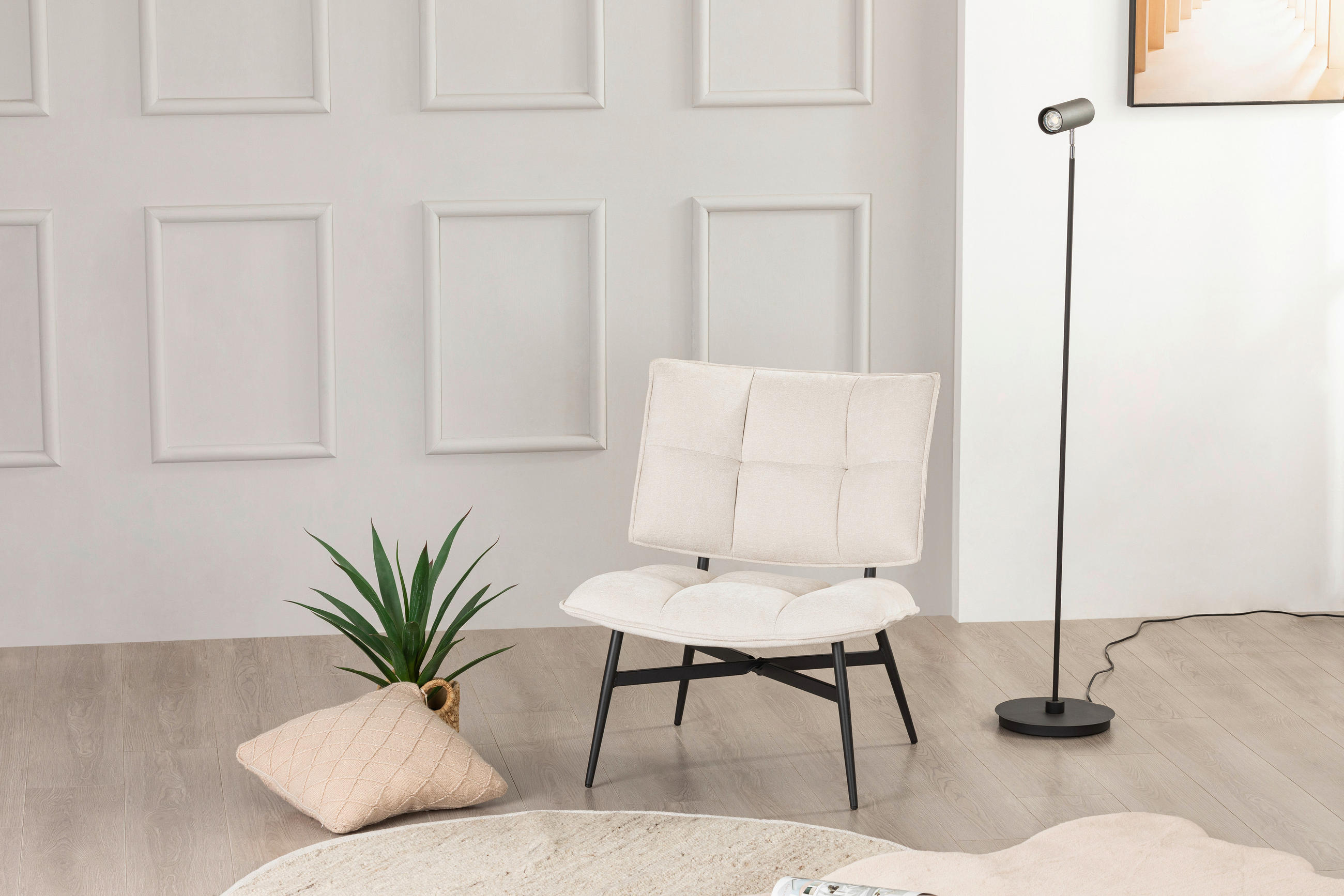 SESSEL Webstoff Creme    - Creme/Schwarz, MODERN, Textil/Metall (70/80/74cm) - P & B