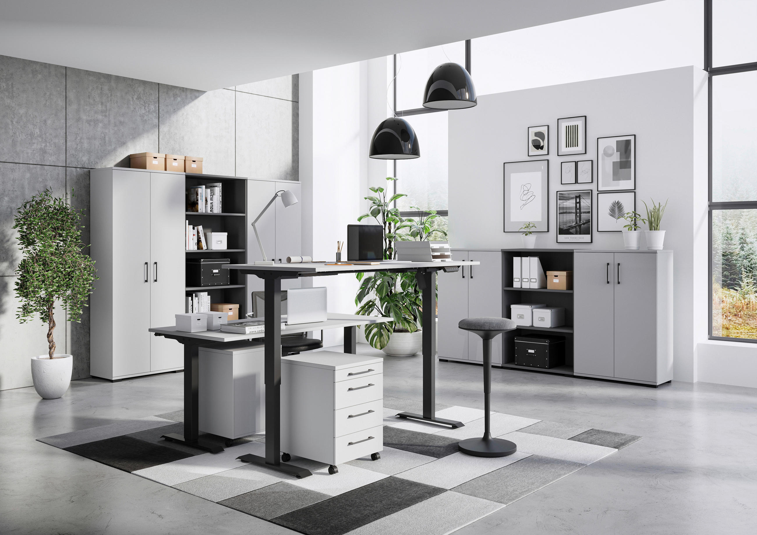 SCHREIBTISCH 160/80/71-119 cm  in Grau, Schwarz  - Schwarz/Grau, MODERN, Holzwerkstoff/Metall (160/80/71-119cm) - Germania