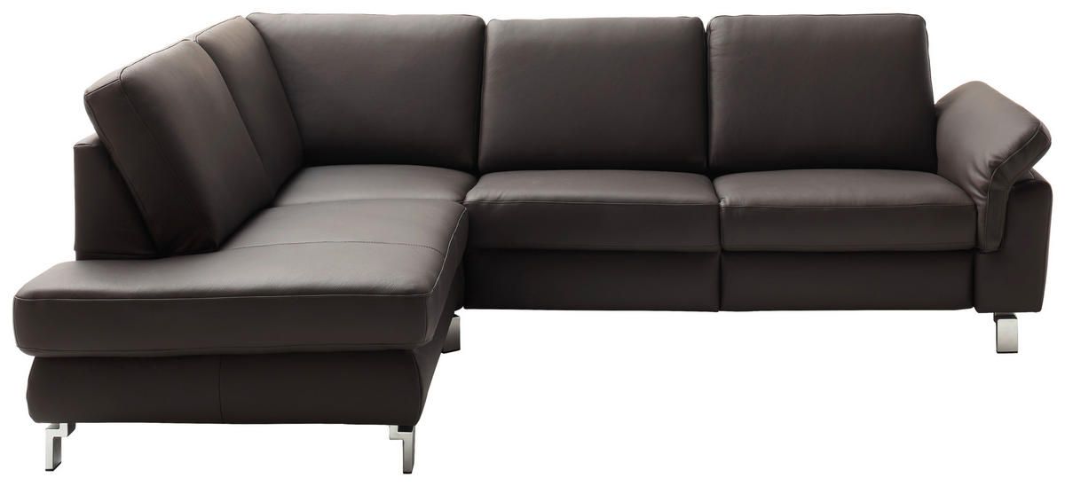 ECKSOFA in Echtleder Dunkelbraun  - Chromfarben/Dunkelbraun, Design, Leder/Metall (200/271cm) - Pure Home Lifestyle