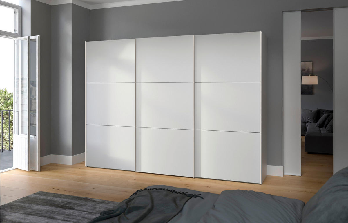 SCHWEBETÜRENSCHRANK  in Weiß  - Edelstahlfarben/Weiß, Design, Holzwerkstoff (303/195/65cm) - Boxxx