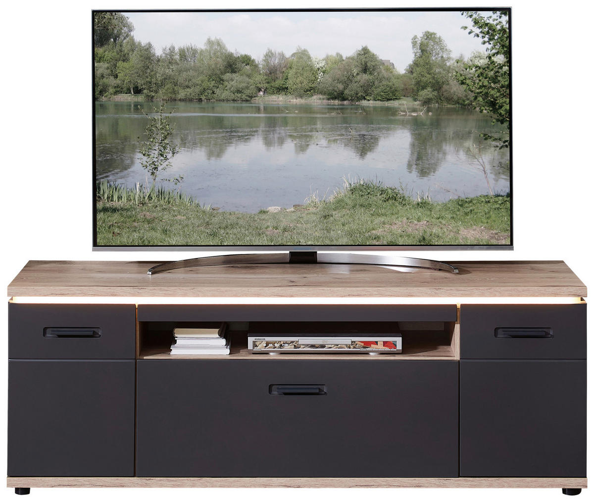 TV-ELEMENT Graphitfarben, Eichefarben  160/61/47 cm  - Eichefarben/Graphitfarben, Modern, Holzwerkstoff/Kunststoff (160/61/47cm) - Stylife