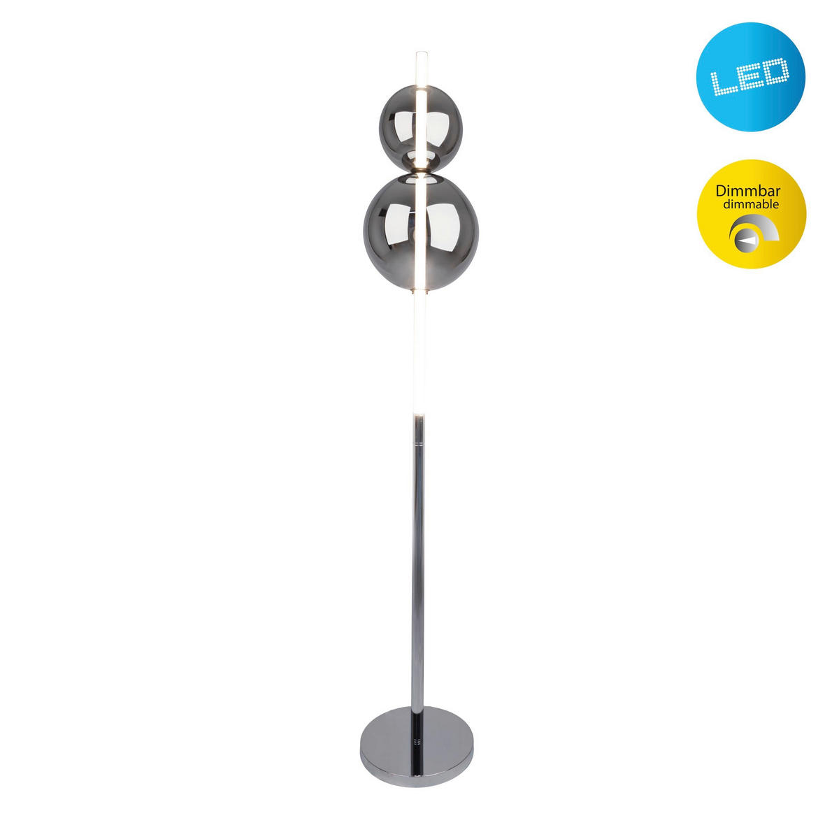 LED-STEHLEUCHTE 25/149,7 cm    - Chromfarben, Design, Glas/Metall (25/149,7cm) - Näve
