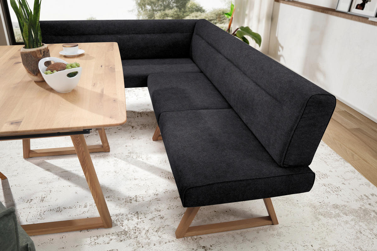 ECKBANK in Holz, Textil Schwarz, Eichefarben  - Eichefarben/Schwarz, Konventionell, Holz/Textil (170/230cm) - Moderano