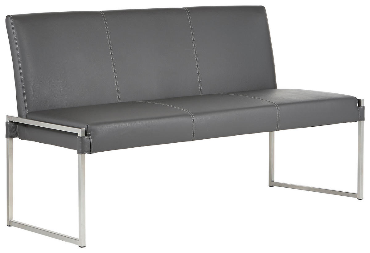 SITZBANK in Metall, Leder Grau  - Grau, Design, Leder/Metall (160/86/153cm) - Bert Plantagie