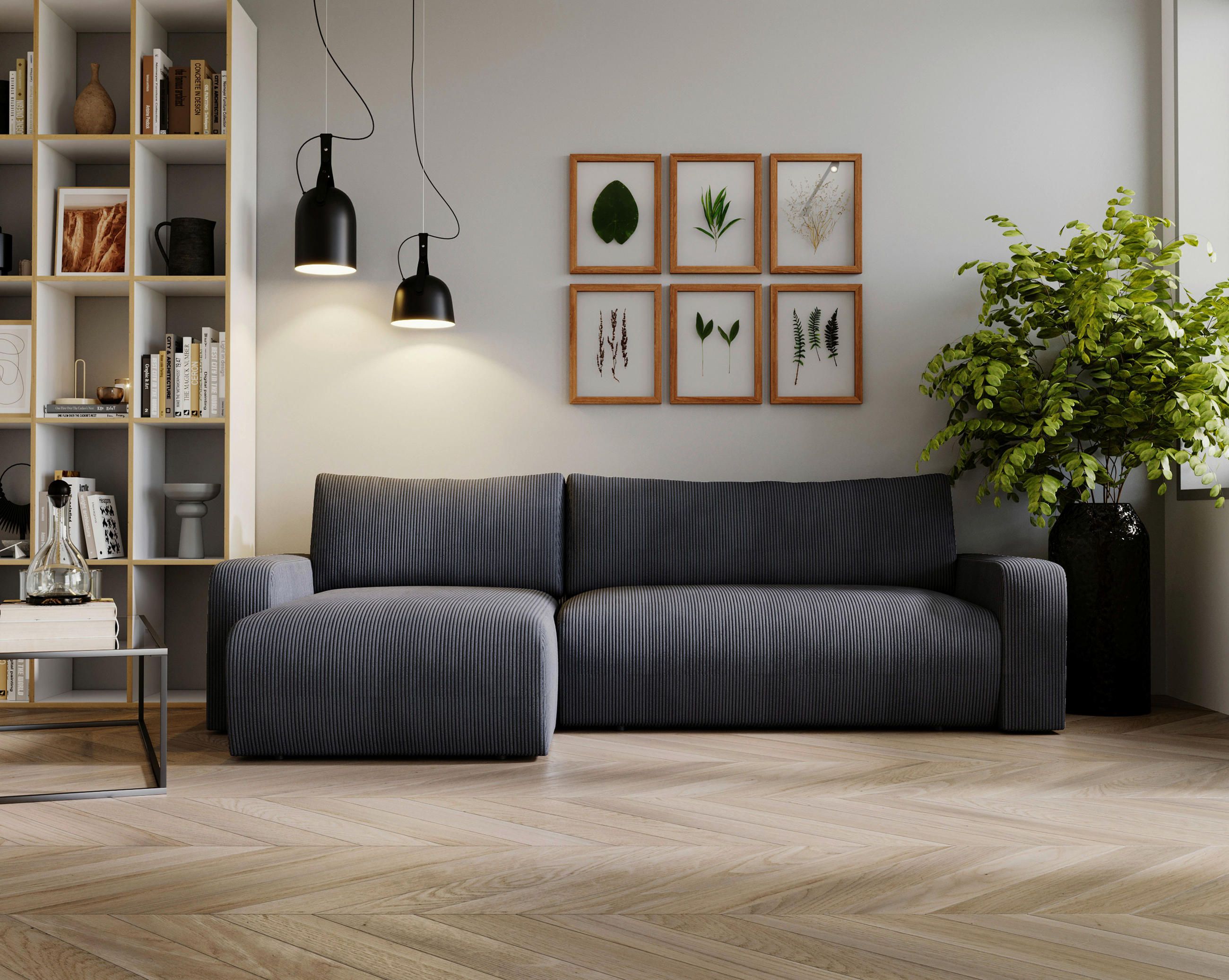 ECKSOFA in Cord Graphitfarben  - Schwarz/Graphitfarben, MODERN, Kunststoff/Textil (150/245cm) - Carryhome