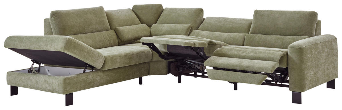 ECKSOFA Olivgrün Chenille  - Schwarz/Olivgrün, Design, Textil/Metall (248/285cm) - Beldomo Comfort