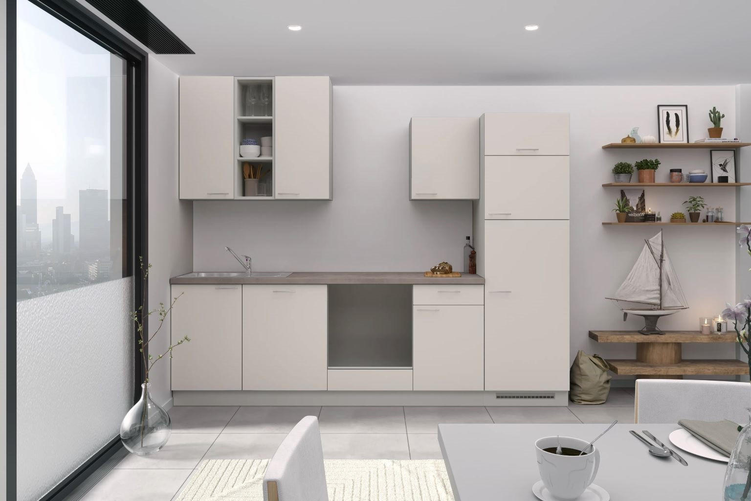 Küchenzeile Win ohne Geräte B: 280 cm Weiß