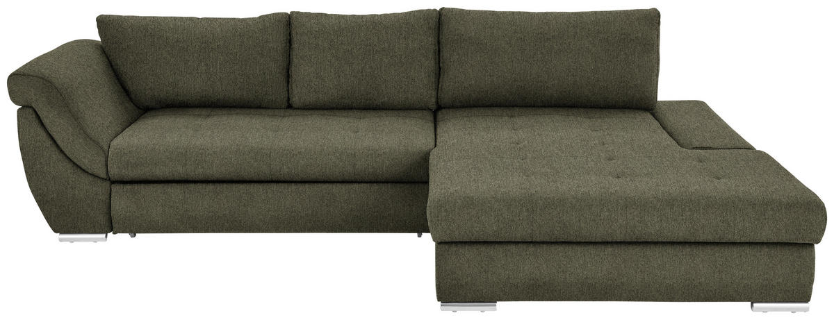 ECKSOFA in Flachgewebe Olivgrün  306/174 cm  - Silberfarben/Olivgrün, Design, Textil/Metall (306/174cm) - Carryhome