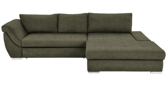 ECKSOFA in Flachgewebe Olivgrün  306/174 cm  - Silberfarben/Olivgrün, Design, Textil/Metall (306/174cm) - Carryhome