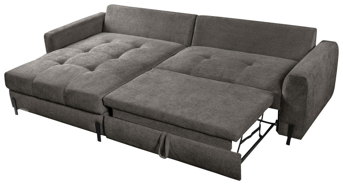 ECKSOFA in Struktur Graubraun  - Graubraun/Schwarz, Design, Textil/Metall (162/265cm) - MID.YOU
