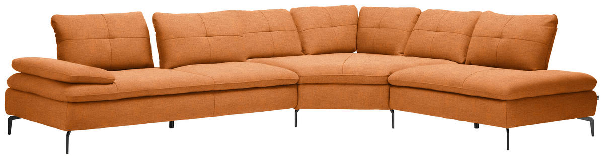 ECKSOFA in Flachgewebe Orange, Rostfarben  - Rostfarben/Schwarz, Design, Textil/Metall (344/271cm) - Chilliano