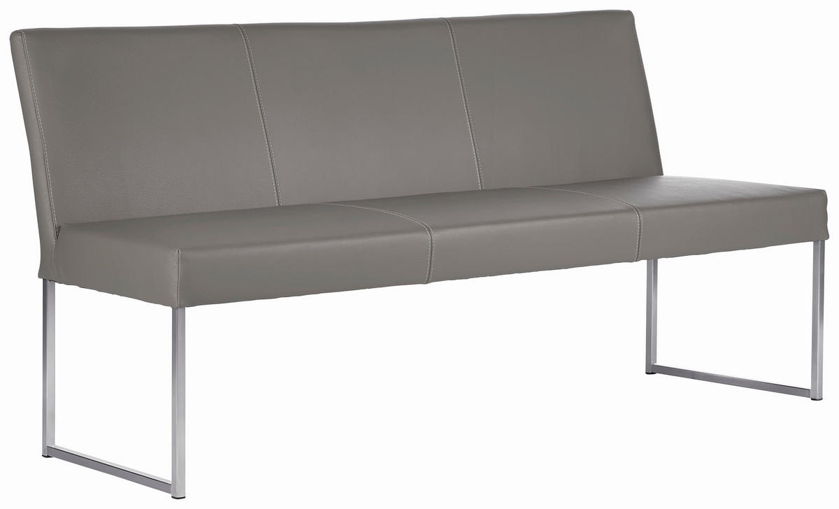SITZBANK 180/86/47 cm Echtleder Edelstahlfarben, Hellgrau Metall  - Edelstahlfarben/Hellgrau, Design, Leder/Metall (180/86/47cm) - Musterring