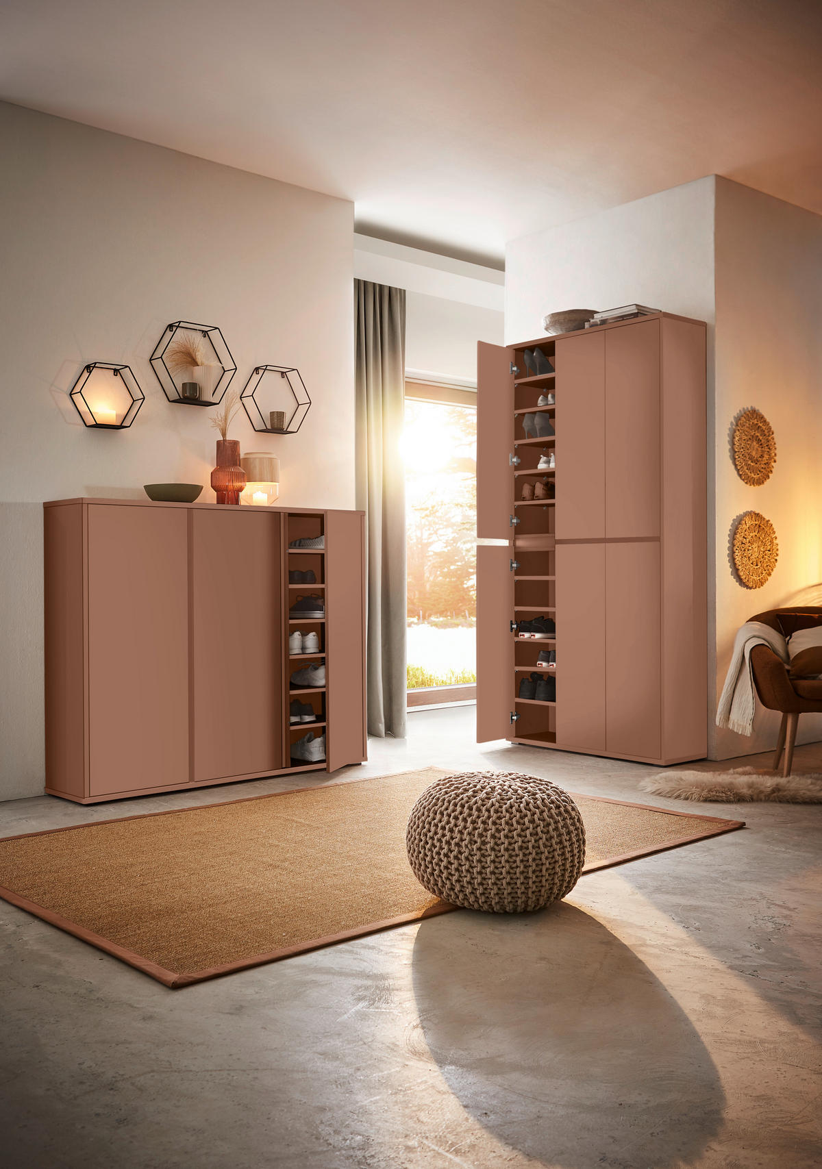 OMARA ZA ČEVLJE terakota - antracit/terakota, Design, umetna masa/leseni material (100/210/34cm) - Xora