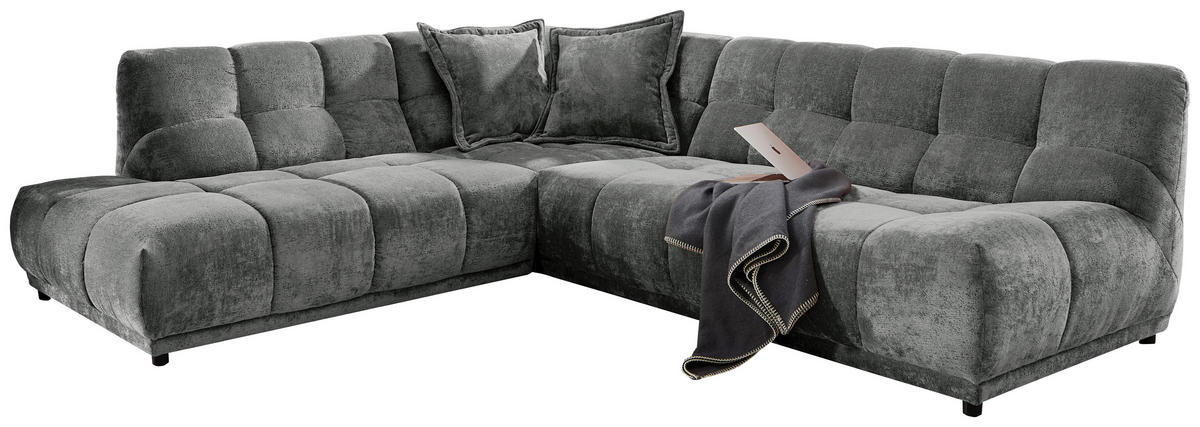 ECKSOFA ITALIA in Chenille Anthrazit  250/284 cm  - Anthrazit/Schwarz, MODERN, Kunststoff/Textil (250/284cm) - Livetastic