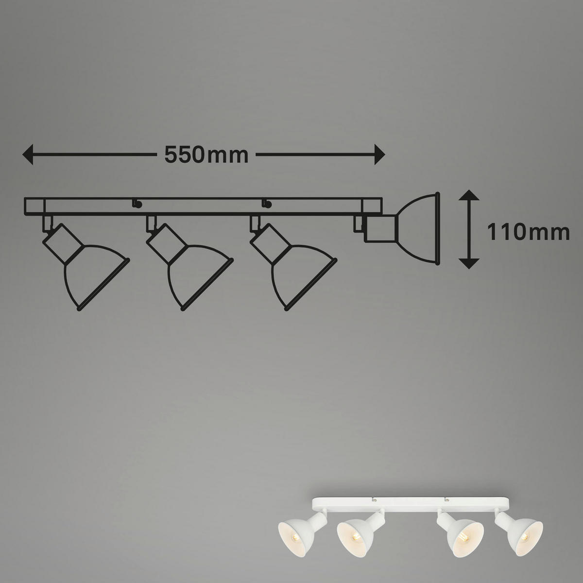 HLAVICA LED BODOVÉHO SVIETIDL, 55/11 cm  - biela, Design, kov (55/11cm)