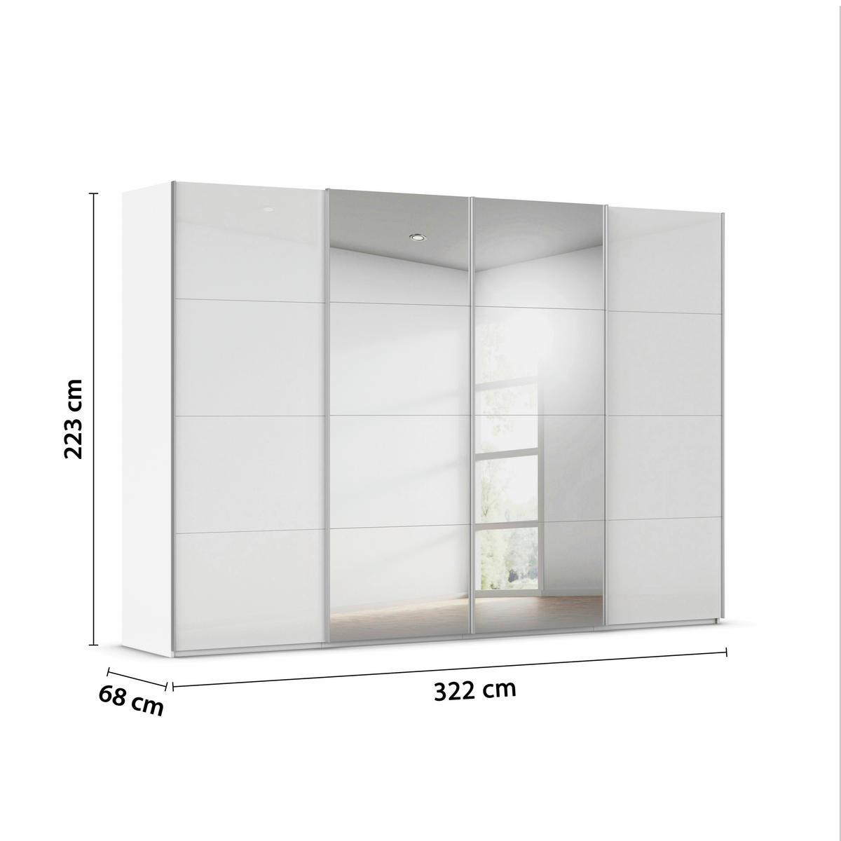 SCHWEBETÜRENSCHRANK 322/223/68 cm 4-türig Weiß  - Alufarben/Weiß, Basics, Glas/Holzwerkstoff (322/223/68cm) - Novel