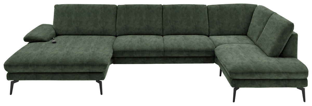 WOHNLANDSCHAFT in Velours Olivgrün  - Schwarz/Olivgrün, Design, Textil/Metall (180/344/208cm) - Dieter Knoll
