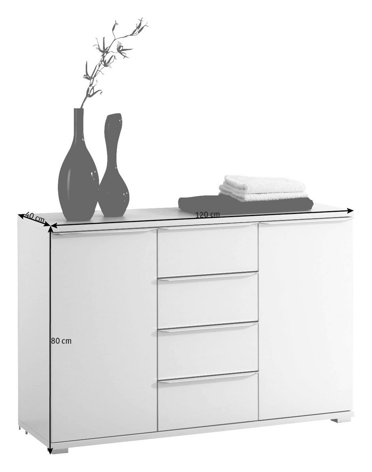 KOMMODE  in 120/80/40 cm  - Chromfarben/Weiß, Design, Glas/Holzwerkstoff (120/80/40cm) - Moderano