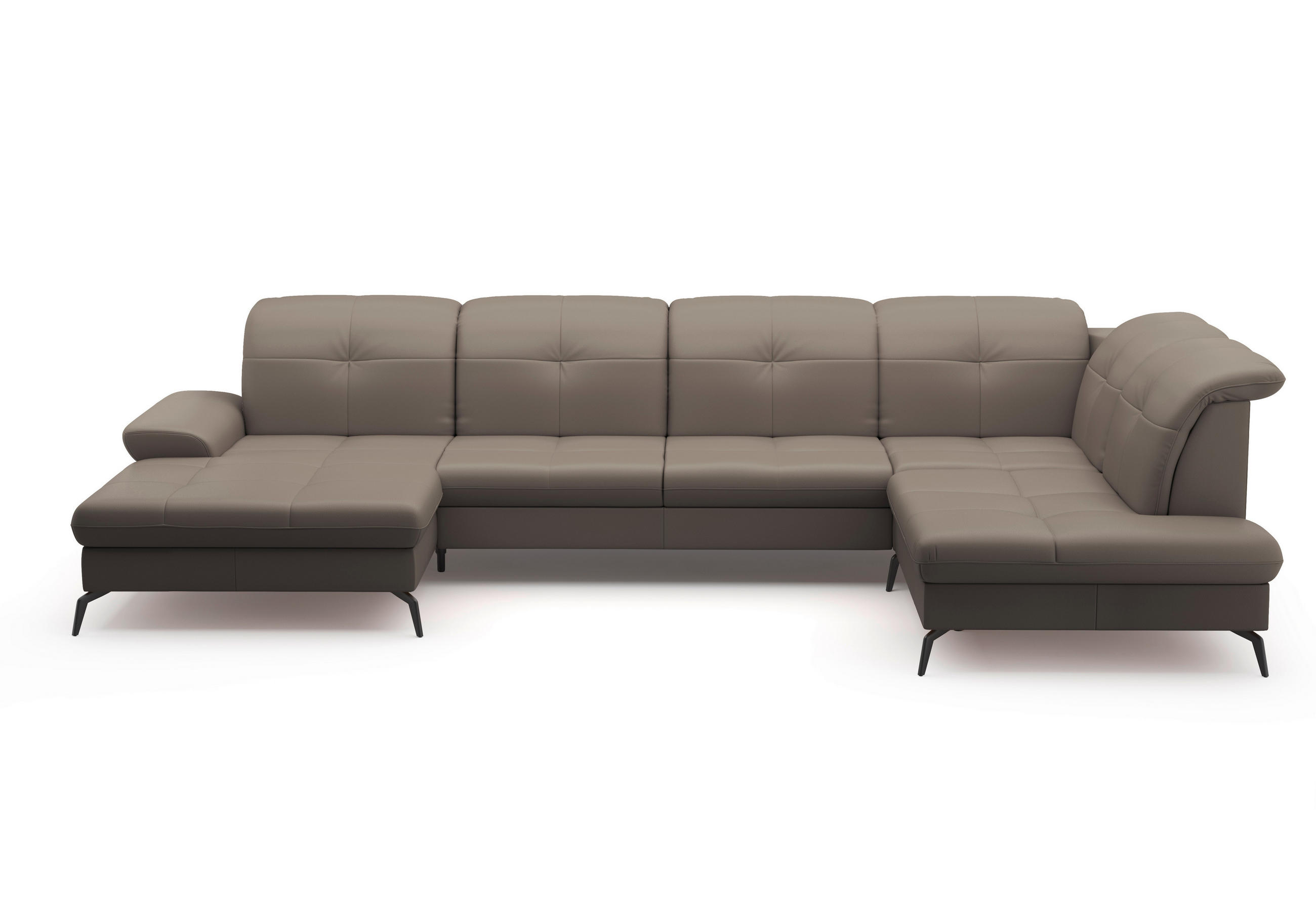 Thumbnail - Sit & More Wohnlandschaft, Grau, Textil, Leder, Kombination Echtleder/Stoff, Nappaleder, 6,5-Sitzer, Ottomane rechts, U-...