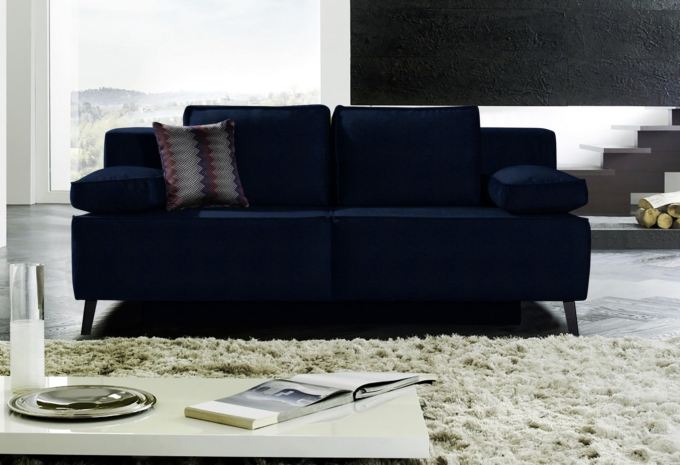 SCHLAFSOFA in Dunkelblau  - Schwarz/Dunkelblau, Konventionell, Textil/Metall (197/91/88cm) - Novel