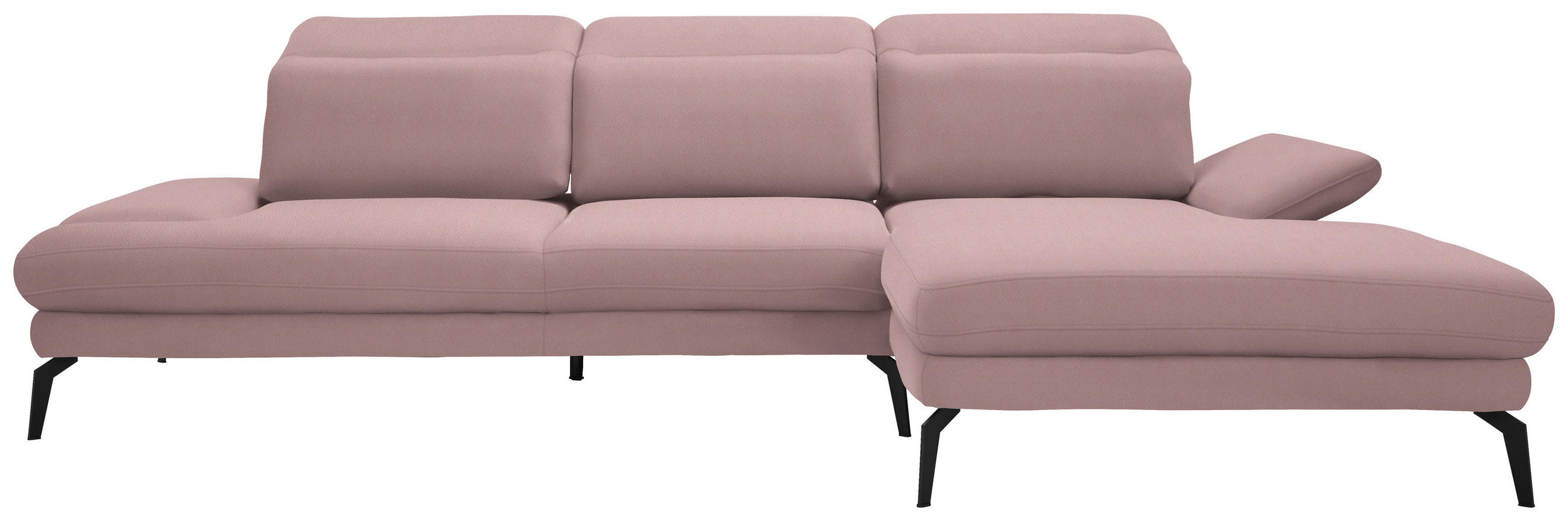 ECKSOFA in Flachgewebe Hellrosa  - Hellrosa/Schwarz, Design, Textil/Metall (289/180cm) - Stylife