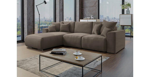 ECKSOFA Taupe Cord - Taupe/Chromfarben, KONVENTIONELL, Kunststoff/Textil (195/293cm) - Carryhome