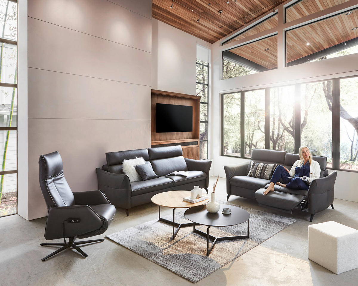 3-SITZER-SOFA Echtleder Dunkelgrau  - Dunkelgrau/Anthrazit, Design, Leder/Metall (224/92/95cm) - Himolla
