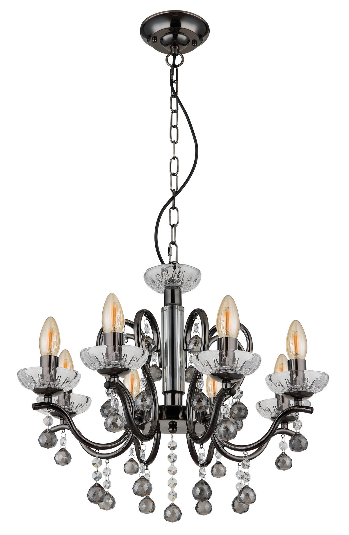 KRONLEUCHTER 52/125 cm    - Klar/Schwarzchrom, Konventionell, Glas/Metall (52/125cm) - Globo
