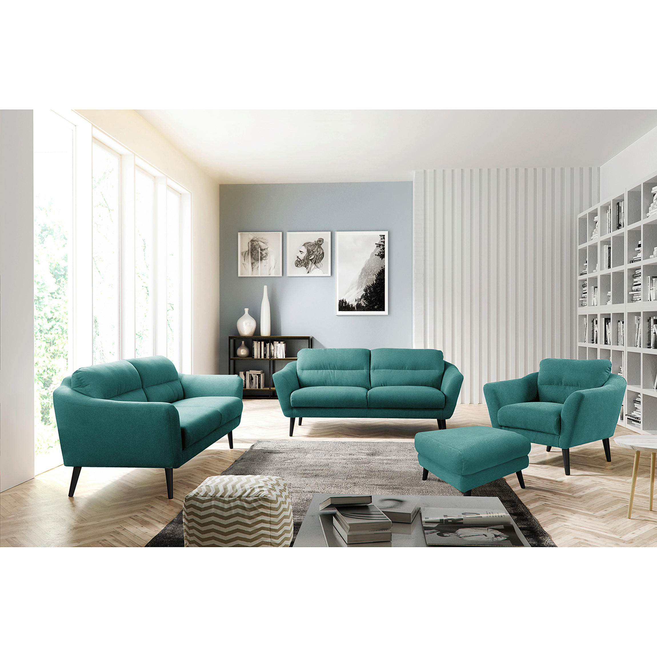 HOCKER in Textil Türkis  - Türkis/Schwarz, Design, Holz/Textil (61/49/65cm) - Livetastic