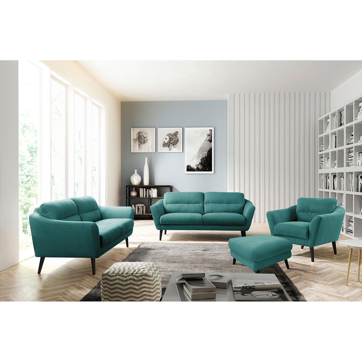 HOCKER in Textil Türkis  - Türkis/Schwarz, Design, Holz/Textil (61/49/65cm) - Livetastic