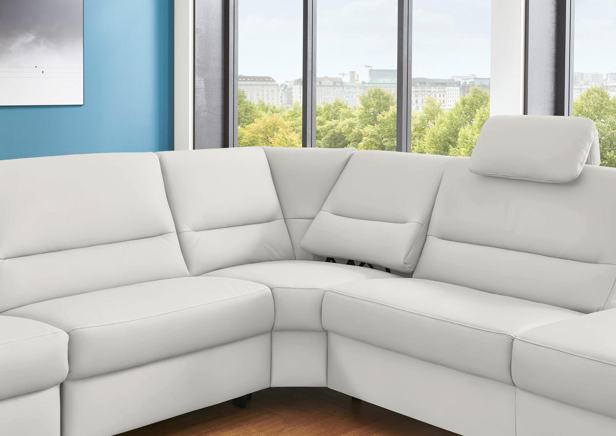 ECKSOFA in Echtleder Weiss  - Weiss/Alufarben, Konventionell, Leder/Metall (290/249cm) - Beldomo Premium