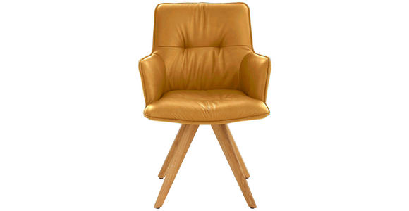 ARMLEHNSTUHL in Holz, Leder Eichefarben, Dunkelgelb - Eichefarben/Dunkelgelb, Design, Leder/Holz (59/89/63cm) - Dieter Knoll
